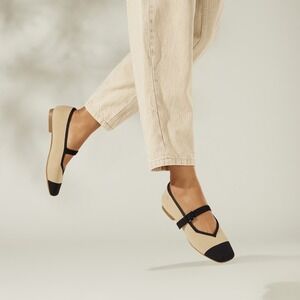 VIVAIA Flats Ballet‎ Shoes Comfortable Slip On Black Beige Size EU/40.5 US/9,9.5